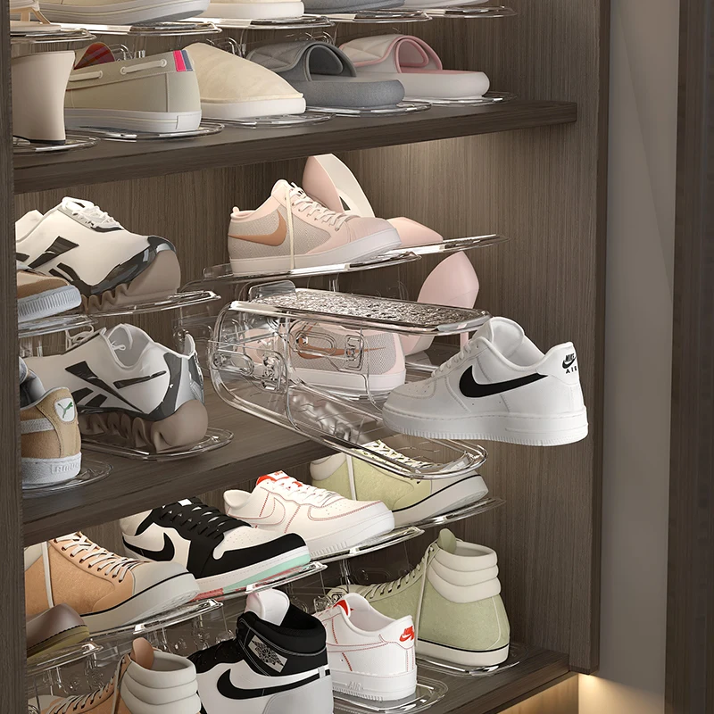 Wannuo Transparent Plastic Stackable Shoe Rack Water Ripple Design Clear Shoes Organizer Stand