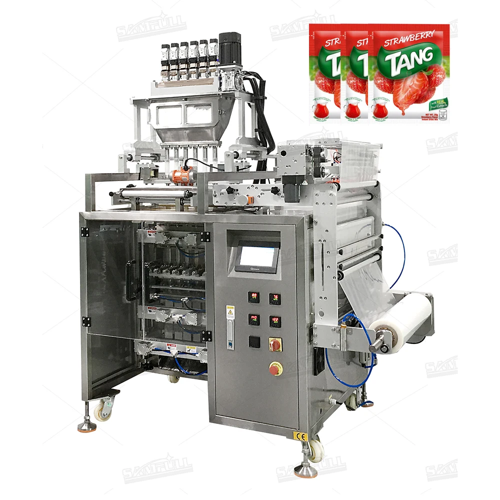 Automatic 4 side sealing bag powdered juice packaging machine multiple lane sachet strawberry powder packaging machine