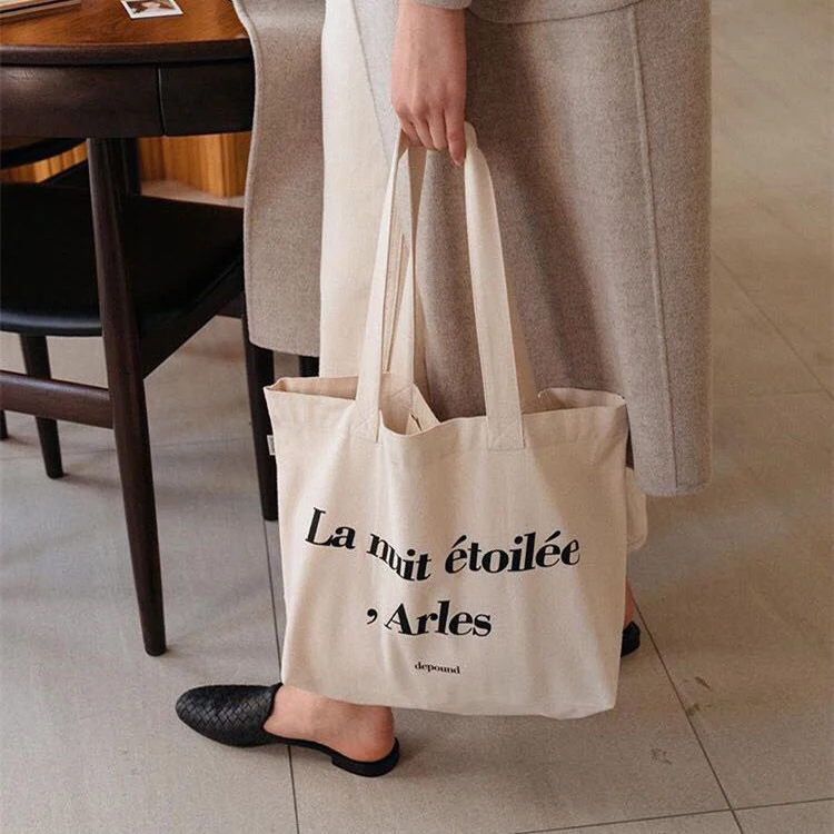 YASEN Custom Female Plain Cotton Canvas Tote Bag Fashion Korea Style Ins Simple Letter Printing Shopping Bag
