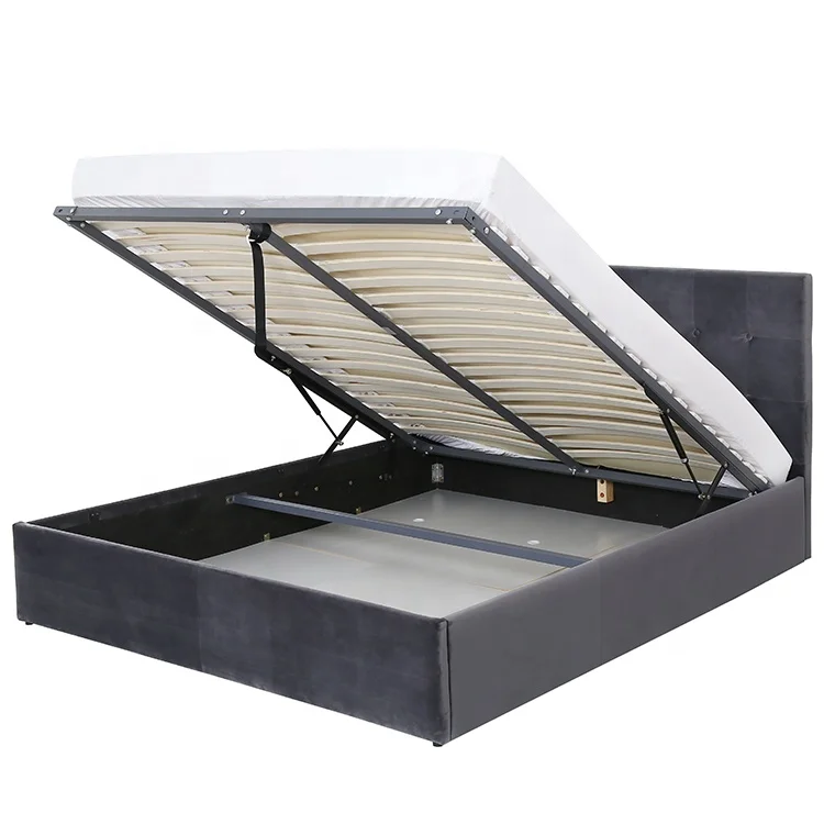 Willsoon Modern Design Wooden Gas Lift Storage Bed Frame Flexible Operation with Storage Bedding inside Velvet Bed for Bedroom