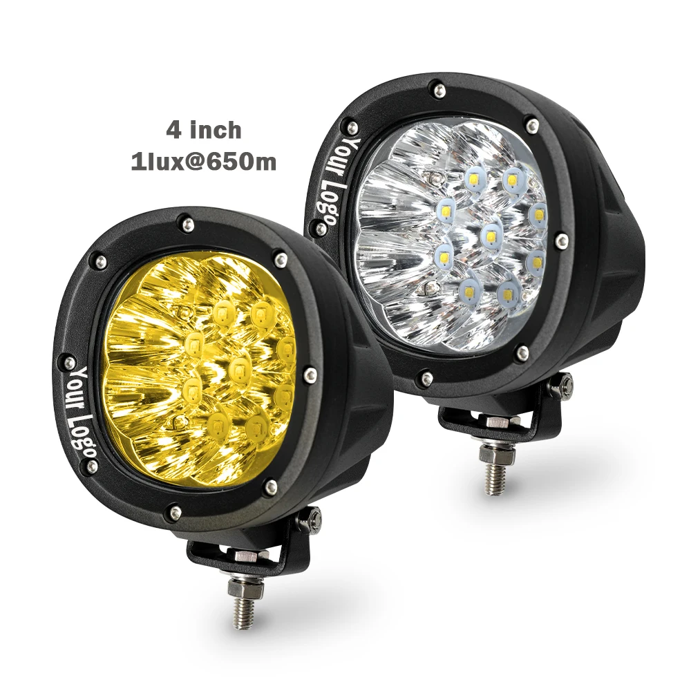 4' 650m 45W High Power Truck Spotlight Led 12v 24v IP68 White Yellow Led Auxiliary Fog Lamp Offroad 4x4 Car Led Work Light
