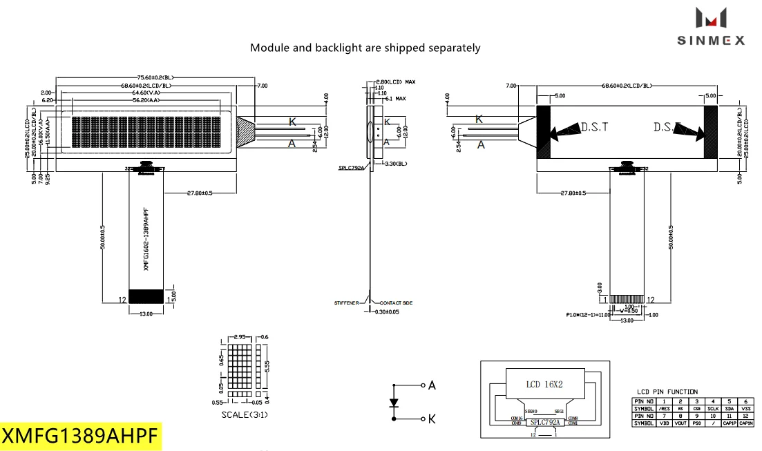 1389 high quality 12 pin SPI interface monochrome LCD display module for home appliance