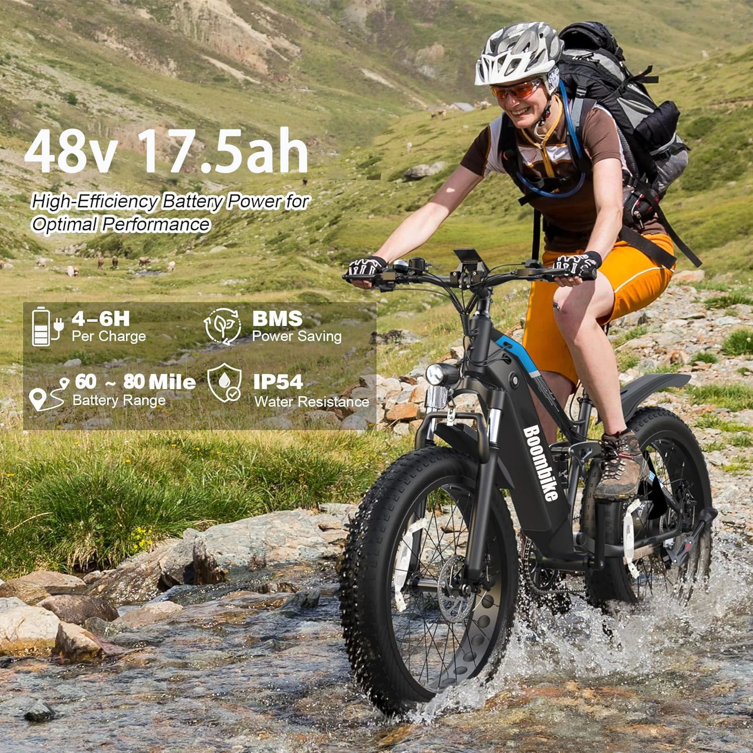Boombike Electric City Bike 1000w 48v17.5ah Fat Tire Electric Bike High Speed 45km/h Electric Bicycle For Men And Women