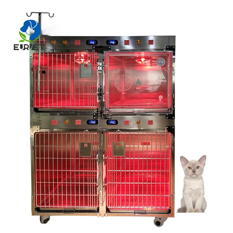 EUR PET Pet Hospital Equipment Veterinary Customized 304 Stainless Steel Combination With Oxygen Cage