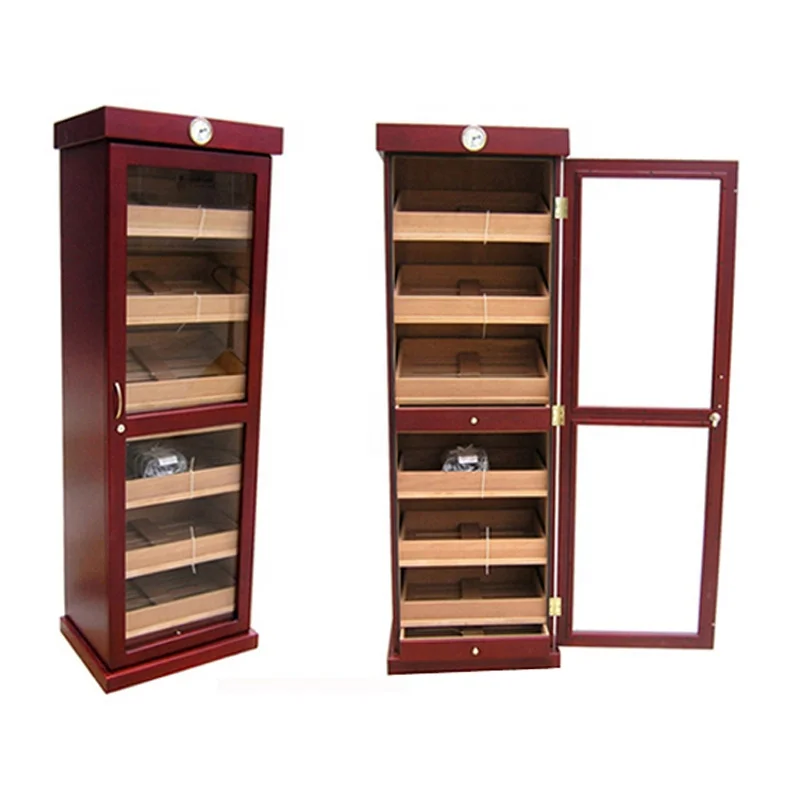 Wholesale Classical Single door Wood Cigar Cabinet Cigar Display  Large Storage Custom Logo Cigar Humidor Cabinet
