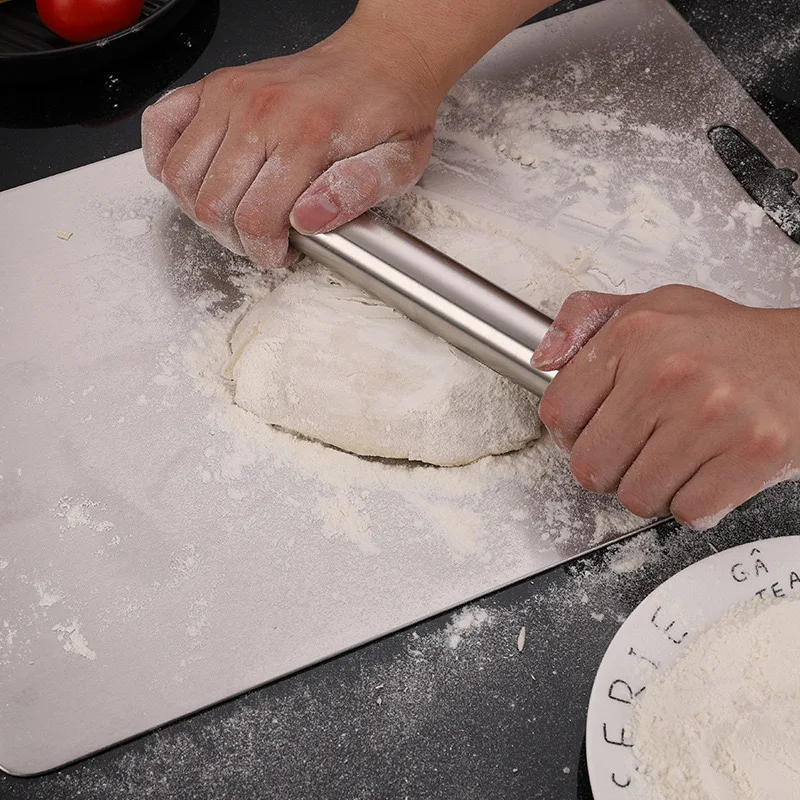 Wholesale 2.0mm stainless steel chopping board rectangle shape and round corners non-cutting hand cutting board kitchenware