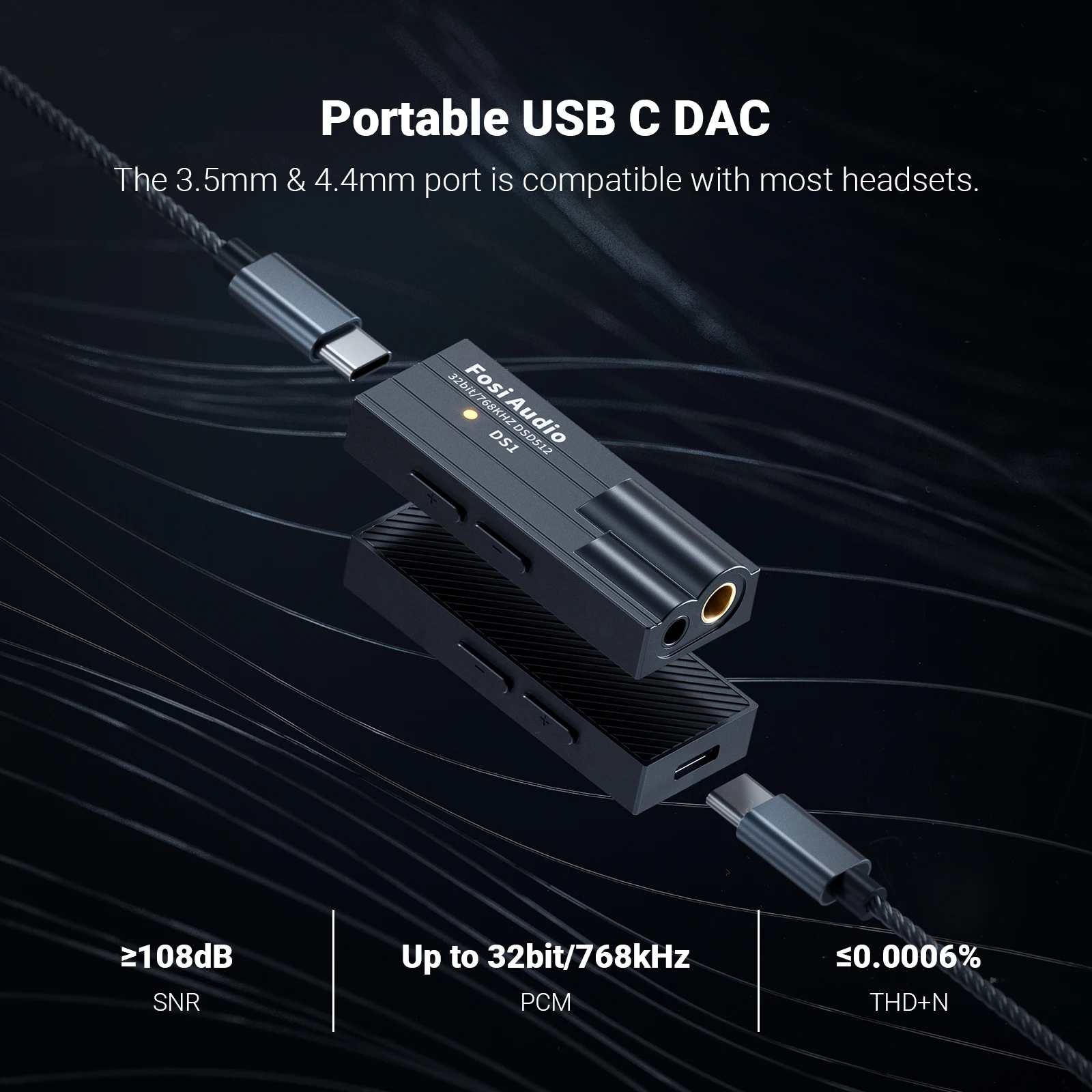 Fosi Audio DS1 DSD512 HiFi DAC Headphone Amplifier Mini Audio USB DAC Amp Support 32bit/768kHz with 3.5MM &amp  Dual Outputs