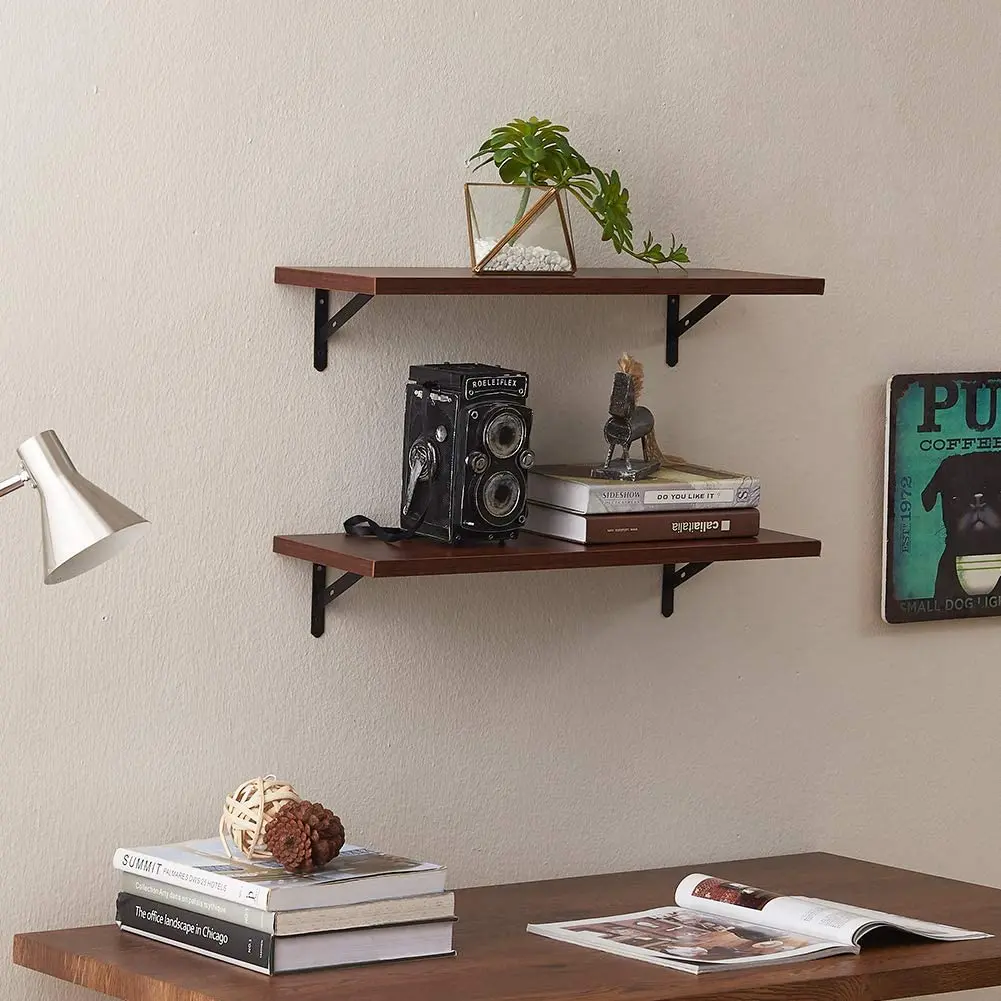 2-piece set decorations display wooden shelves on wall metal wood wall shelf