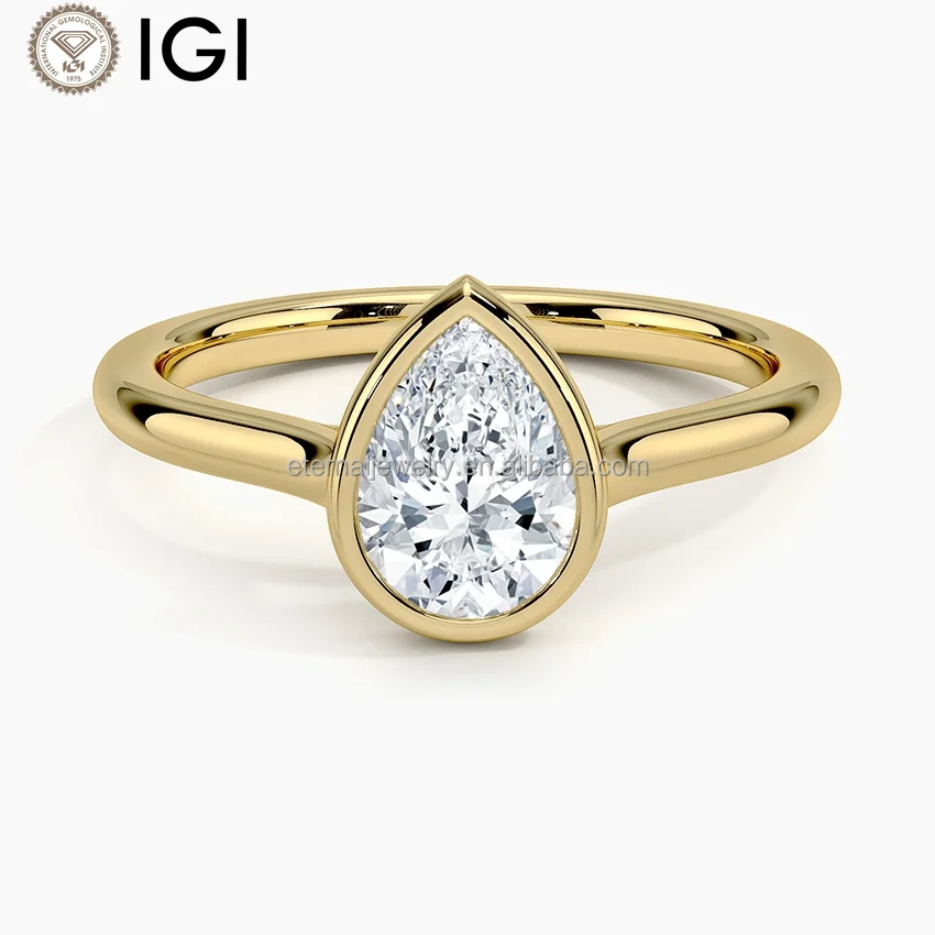 2mm Luna Bezel VVS/VS IGI Laboratory Grown Diamond 9K 10K 14K 18K Solid Gold 1ct 1.5ct 2ct elegant solitaire engagement ring