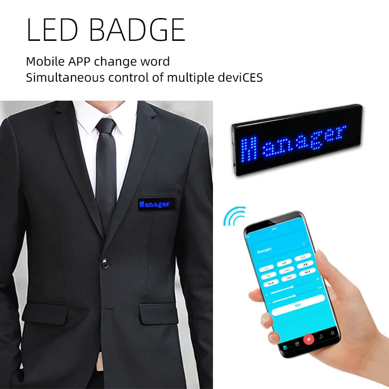 USB Rechargeable APP Programable DIY Scrolling Message Mini LED Name Tag Pin Badge