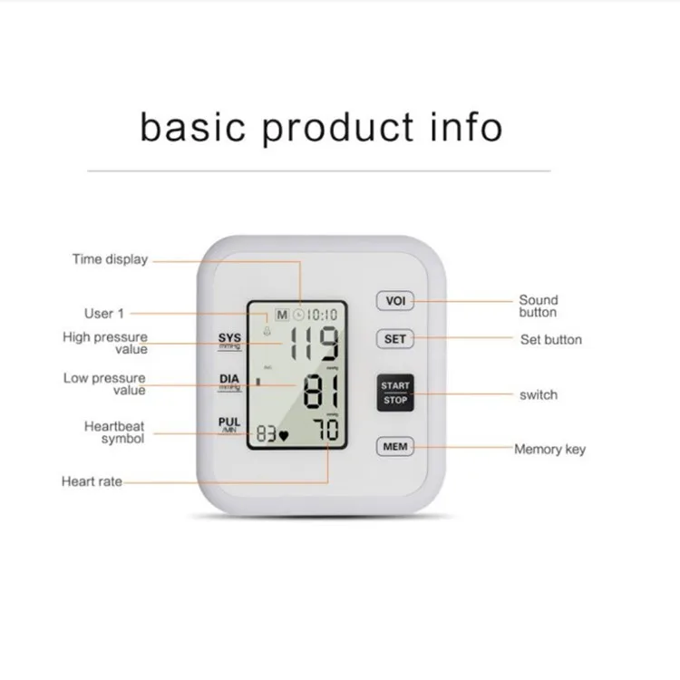 Health Care Bp Voice function Reading Led Display Portable type Arm Blood Pressure Monitor