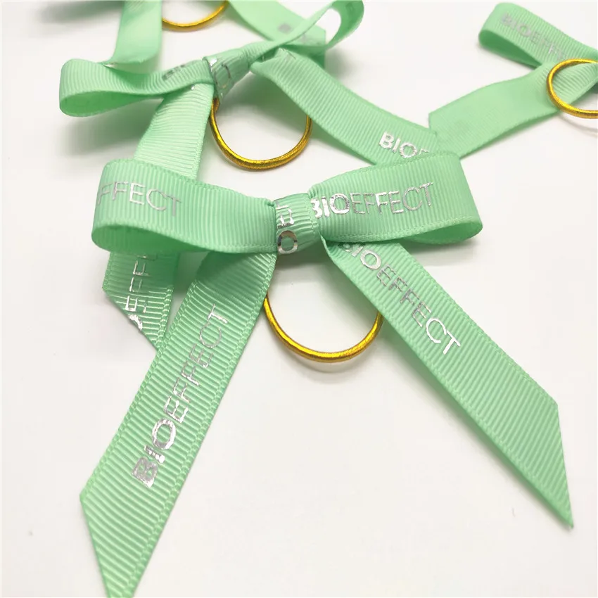 Personalized Logo Hot Silver Foil Printed Grosgrain Ribbon Bows with Elastic Loop