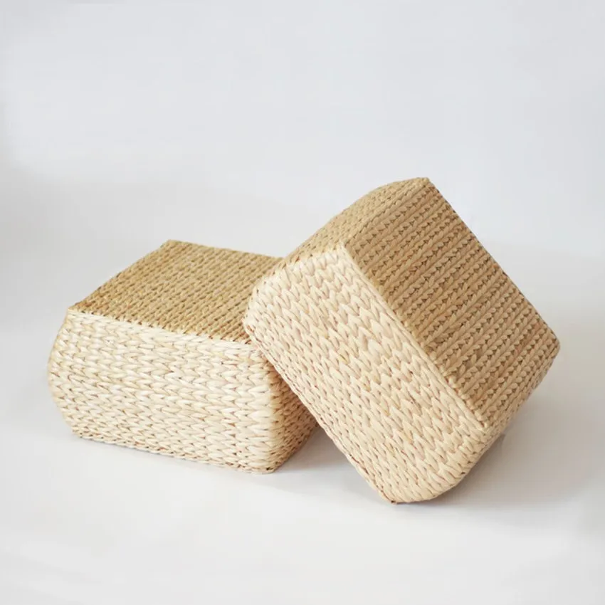 Lovely water hyacinth square kid stool pouf natural materials woven ottomans baby stools