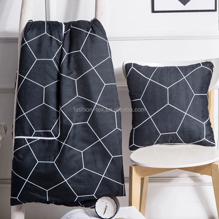 Cheap factory flannel blanket customized Pillow Quilt two in one Zipper Cushion cover Airline Office Sofa Quilt low MOQ