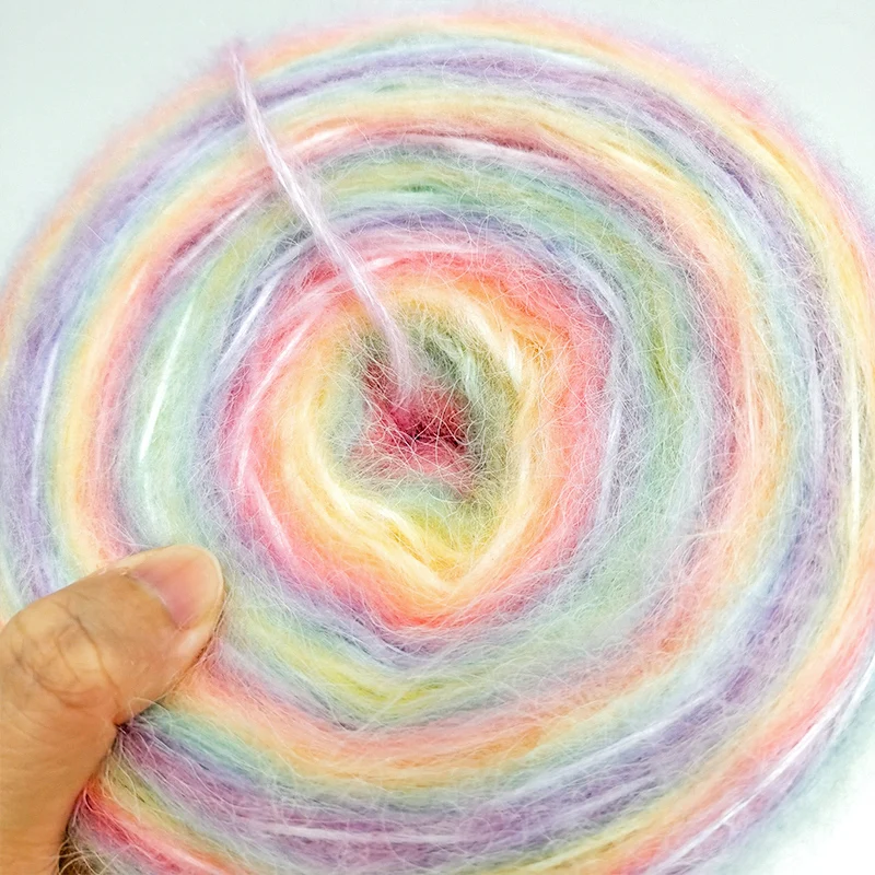 Gradient Color Wool Yarn Fluffy Long Hair Effect Hand Knitting Scarf Sweater Acrylic Polyester Nylon Blended Yarn Cake
