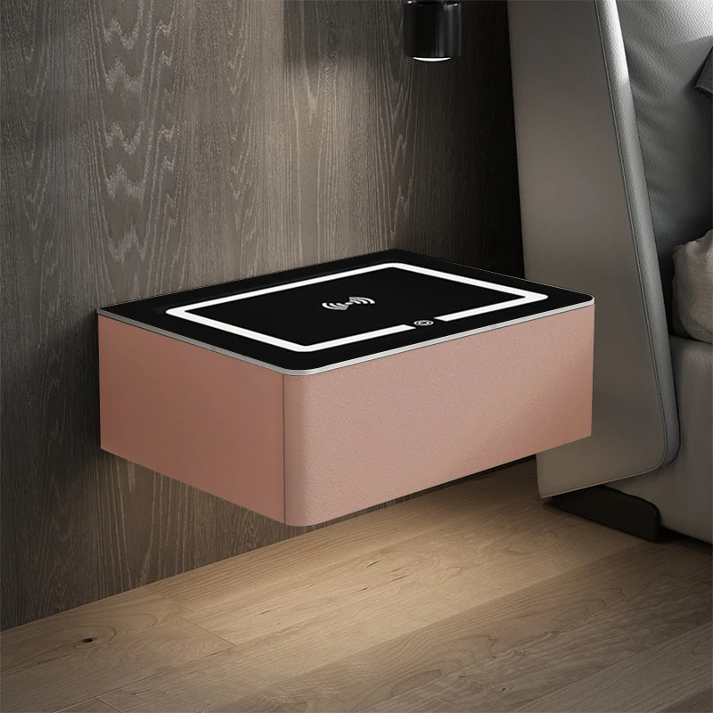 BIXONWOOD Smart Bedside Table Wireless Usb Charging Night Table Gray Wood Floating Nightstand Wall Hanging Night Stand