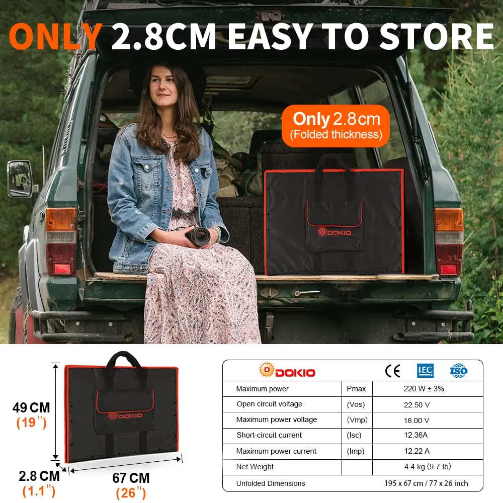 Dokio New Type Flexible Solar Panels 200W 220W Racking System for RV Car Boat Travel Solar Camping Lanterns