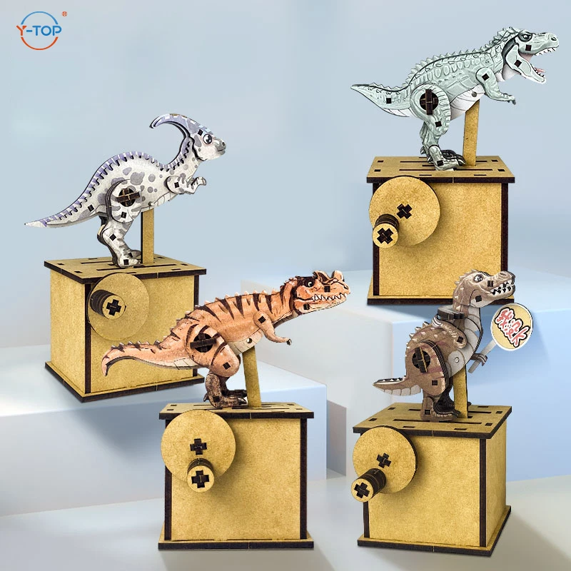 3D Wooden Puzzles Mechanical Wooden Toys Dynamic Dinosaur Model DIY Handmade Game Set Kids Gift