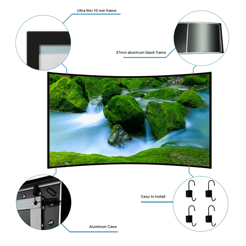 Customize High Gain HD 3D Curved Fixed Frame Projector Screen For Home Cinema Projection Screen