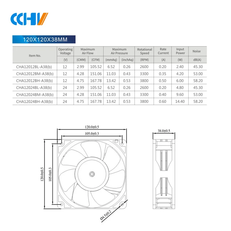 high cfm 12038 120x120x38mm 12v 24v dc exhaust brushless cooling fan