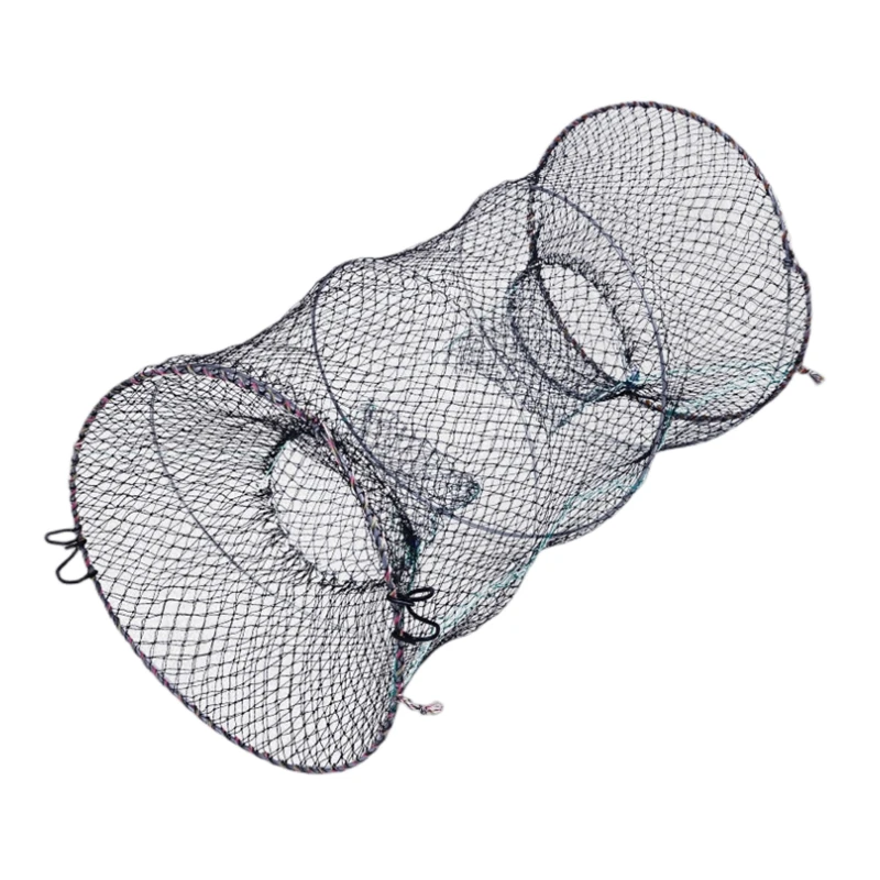 New Design 6 Strands Black Telescopic Folding Nylon Crab Fishing Basket Net