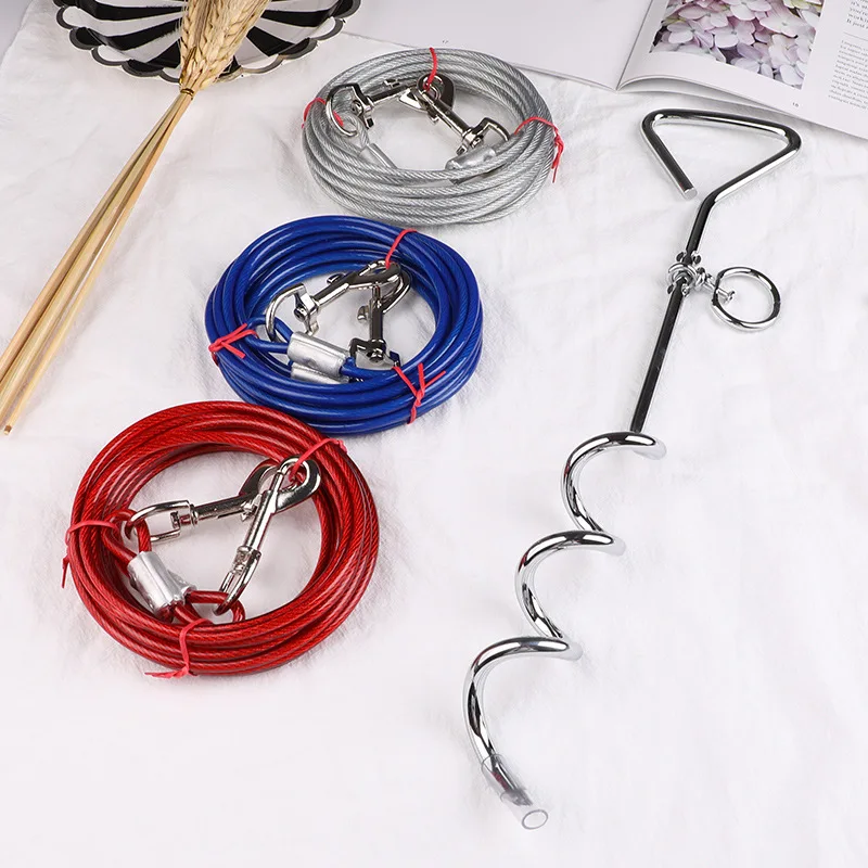 Kingtale Custom High Carbon PVC Coated Steel Wire Dog tie out stake Cable and Stake Outdoor for Medium to Large Dogs