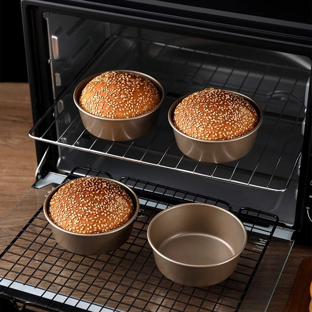 High Temperature Carbon Steel Mini Round Cake Hamburger Mold Non Stick Oven Coating Cake Baking Pan