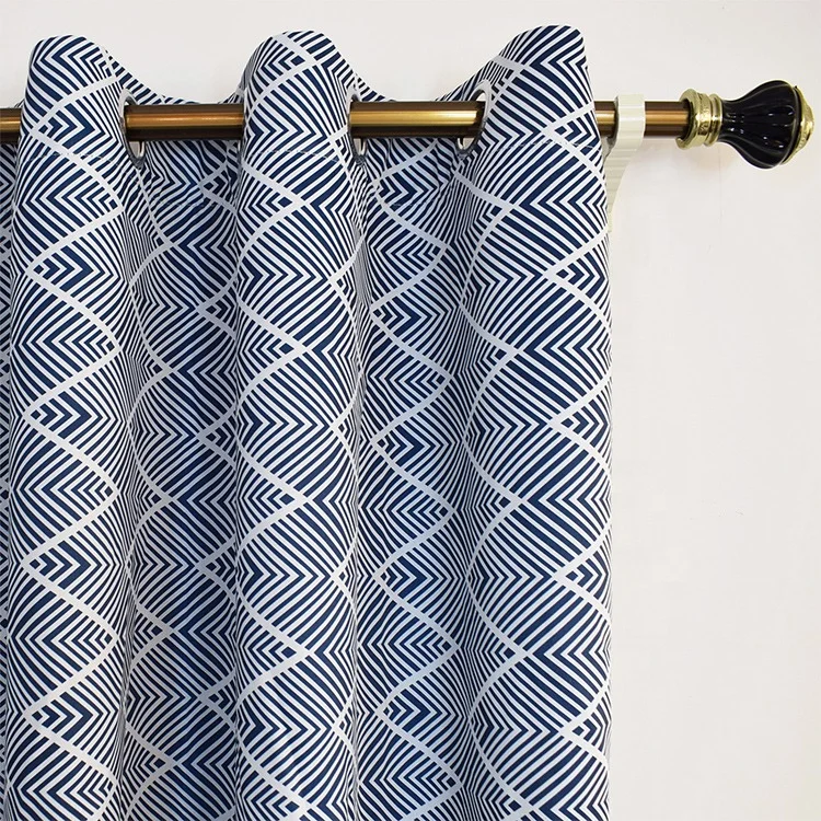 Bindi Amazon Stock Waterproof Wind Proof Blue Geometric Thermal  Insulated 100% Full Blackout Curtains