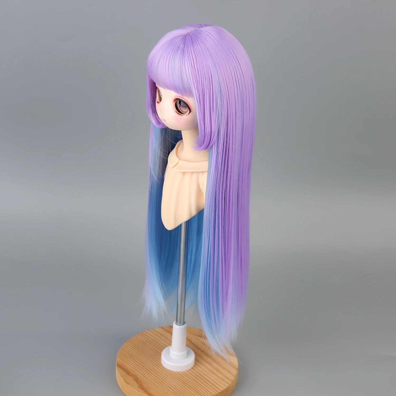 8-9' 22-23 cm Head1/3 BJD Doll Hair Long straight with Bangs Blue Purple Mix Soft Fiber Tress For Dollfie Dream Dolls Wigs