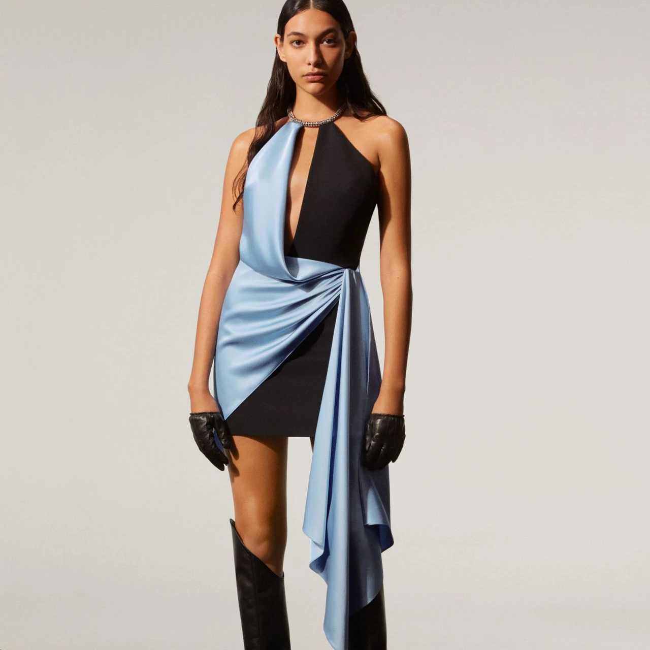 High Quality Halter Beading O Neck Satin Bandage Sexy Celebrity Backless Dress