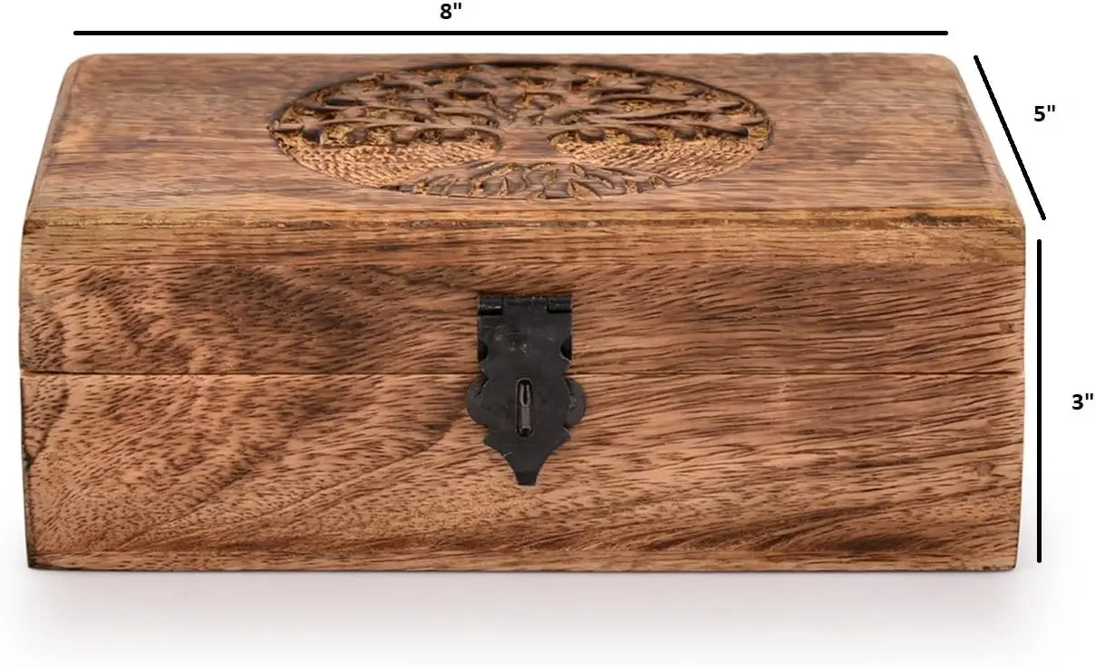 Handmade Mango Wood Tree of Life Engraving Beautifully Keepsake Box Jewellery Organiser Unique Gift Ideas for Men & Women