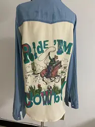 2023 New fashion women denim blouse denim dress women cowboy printing denim jacket women