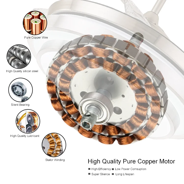 Hot sale 42 inch Acrylic Retractable Blades Ceiling Fan with Crystal Chandelier for Home Decoration