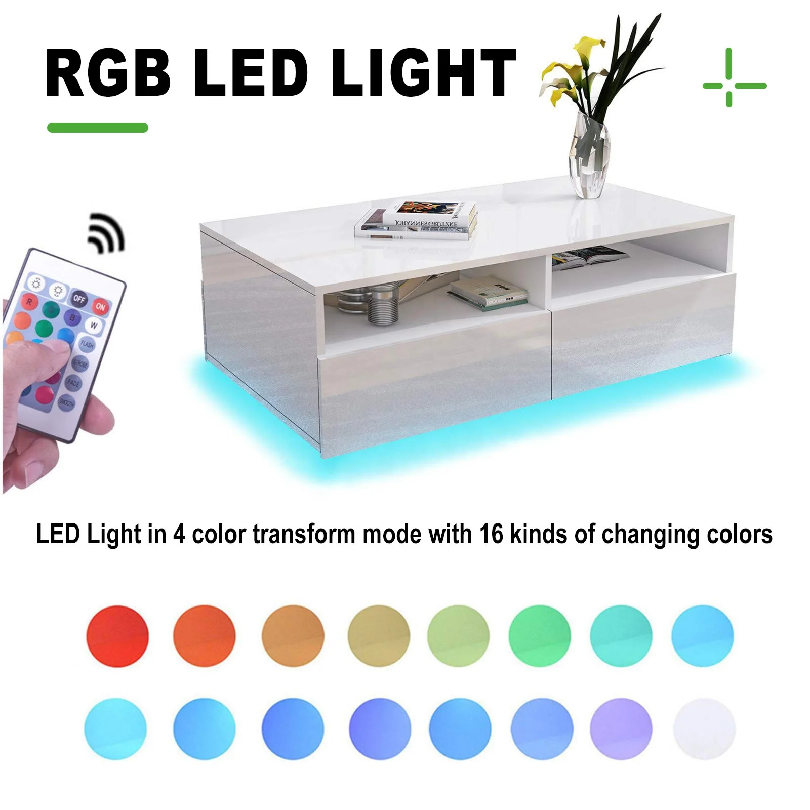 high gloss unique white decorative home living led tea coffee fashion center tables decor design with led light 4 drawers