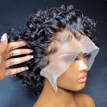 180% Density Pixie Cut Curly Closure Wigs, Pixie Bob Cut Human Hair Short Lace Frontal Wig Brazilian, 13x4 lace frontal pixie wi