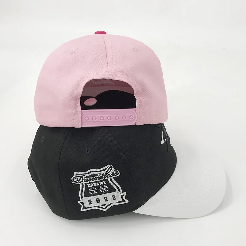 Custom 100% Cotton Embroidery Snap Back Crown Outdoor Pink Fitted Cap 3D Embroidered Logo 2 Tone Sport hat Baseball Cap For Men