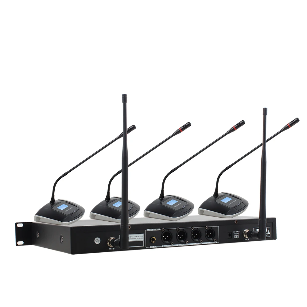 High Quality UHF 4 channel Gooseneck Conference Wireless Microphone System with 200 frequencies