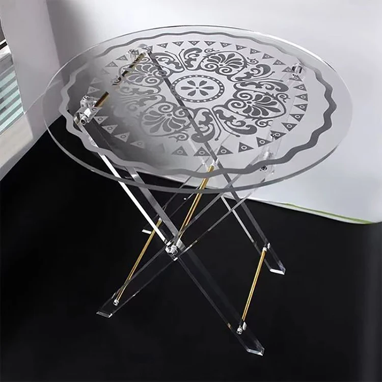 Custom Modern Pattern Foldable Round Square Acrylic Coffee Table Dining Table