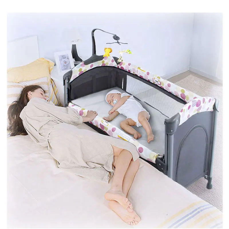 Newborn Furniture Collapsible Baby Cot Bed, 2023 New Collapsible Baby Bedside Crib/ Crib Organizer for Diaper Bed Hook Modern