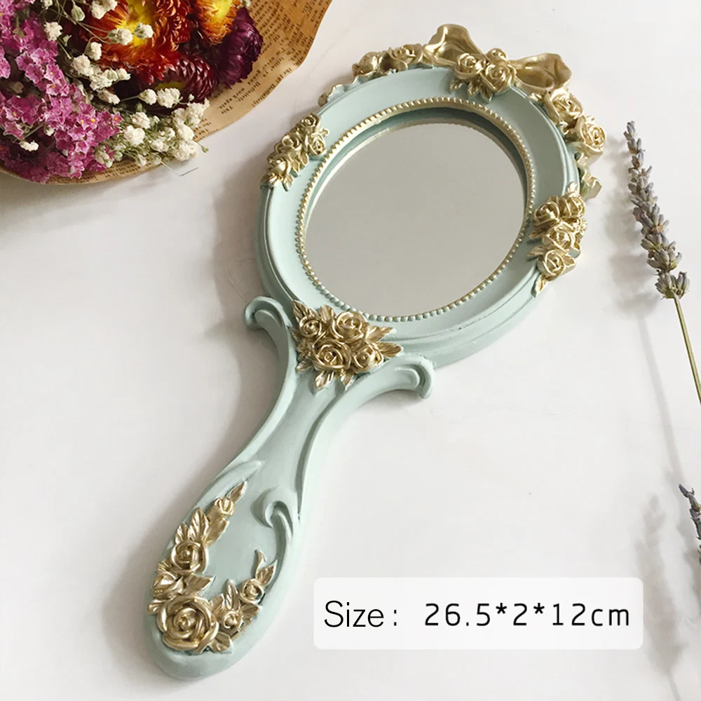 
European Style Vintage Rose Flower Carved Handicraft Rococo Princess Salon Makeup Mirrors 