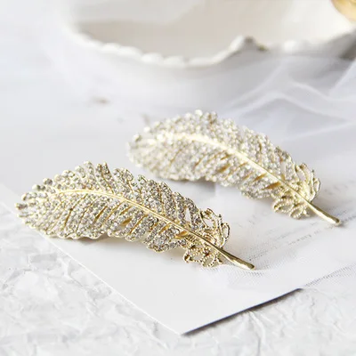 Women Gold/Silver Leaf Feather Hair Clip Hairpin Barrette Hair Accessories Pacifier Clip