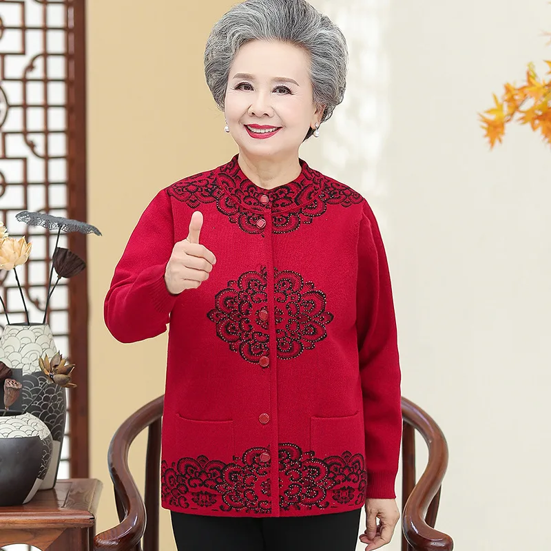 Eco Friendly Cashmere Woolen Knitted Women Woman Cardigan Old Ladies Sweater
