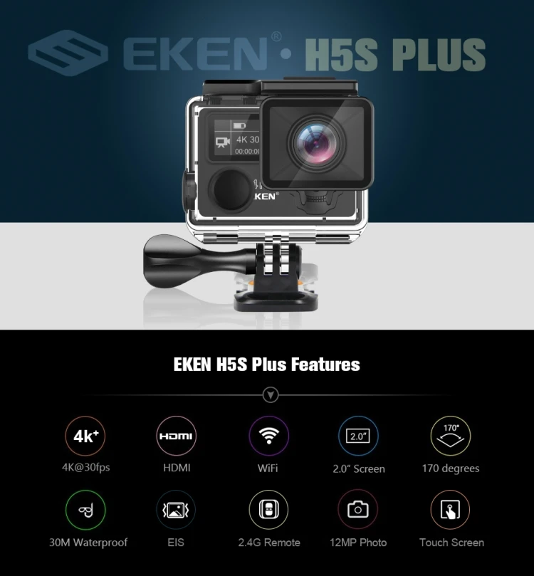  EKEN H5S Plus 2 0 дюймовый сенсорный экран Экшн-камера HD 4K 30fps EIS Ambarella A12 Спортивная