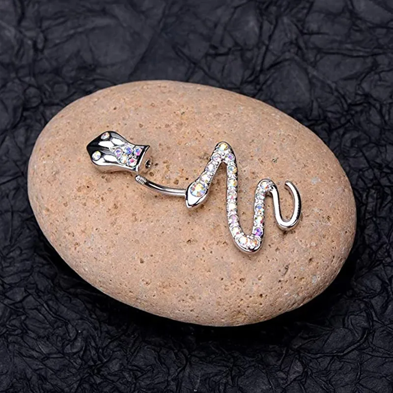 Wholesale 14g Surgical Steel Bar Snake Belly Button Ring Zircon Lady Navel Body Piercing