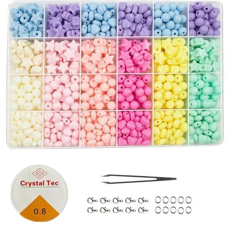diy handmade jewelry set adjustable bracelet candy color acrylic heart-shaped beads set crafts jewelry