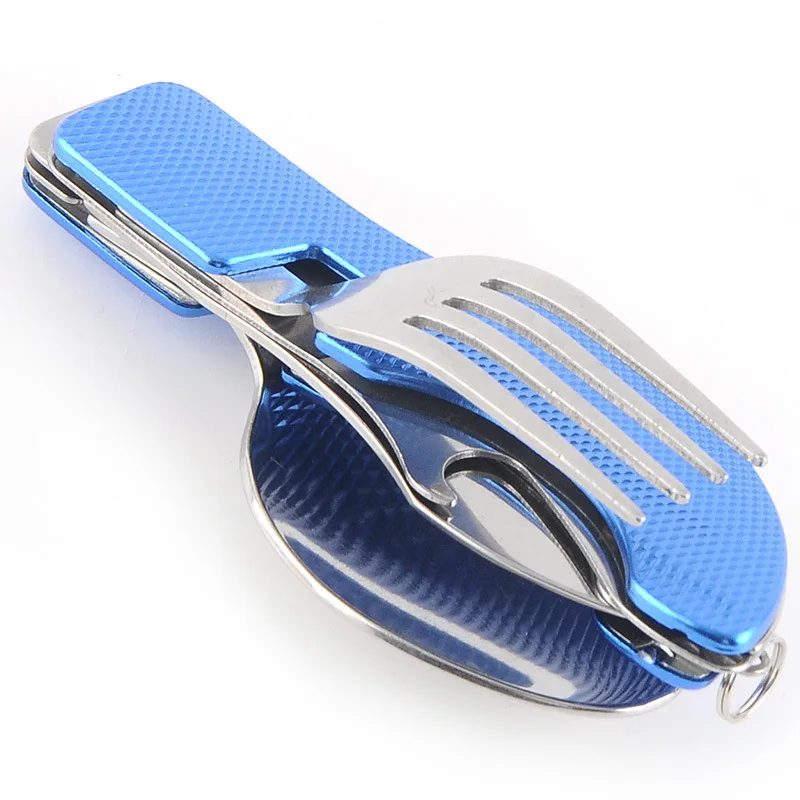 EDC Camping Multitool Stainless Steel Pocket Folding Spoon and Fork Camp Cutlery Multi Function Tool Gadget Item