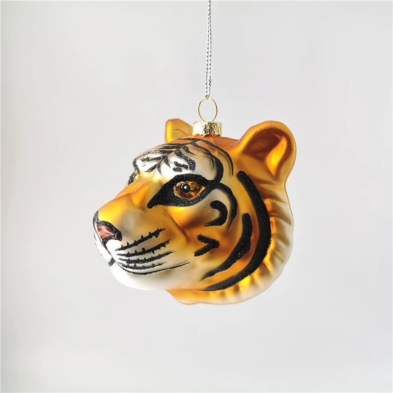 Handblown hollow glass tiger head ornament Christmas tree decoration