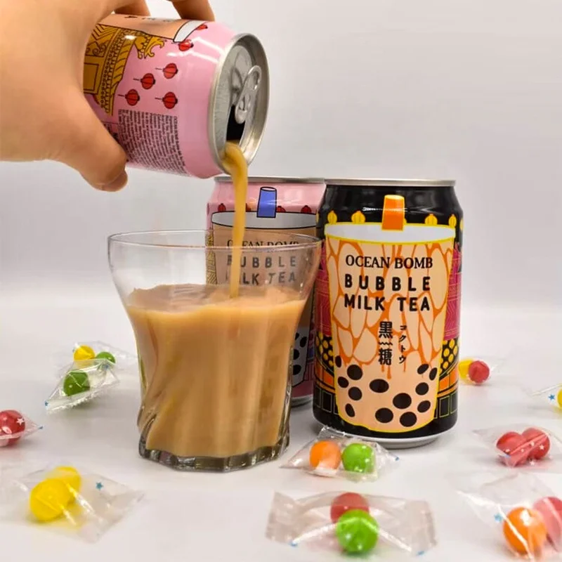 330ml QDOL Taiwan Ocean Bomb Canned Bubble Milk Tea Soda Soft Drink Carbonated Drinks