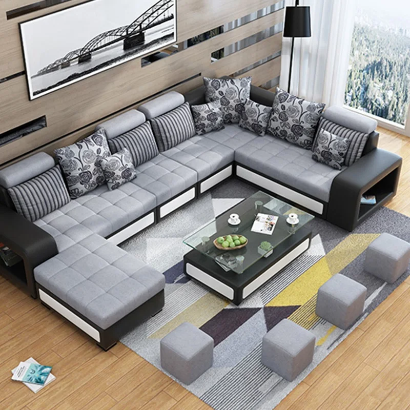Lobby Comfortable Living Room Furniture 9 Seater Designer Italian Fabric Sofa
