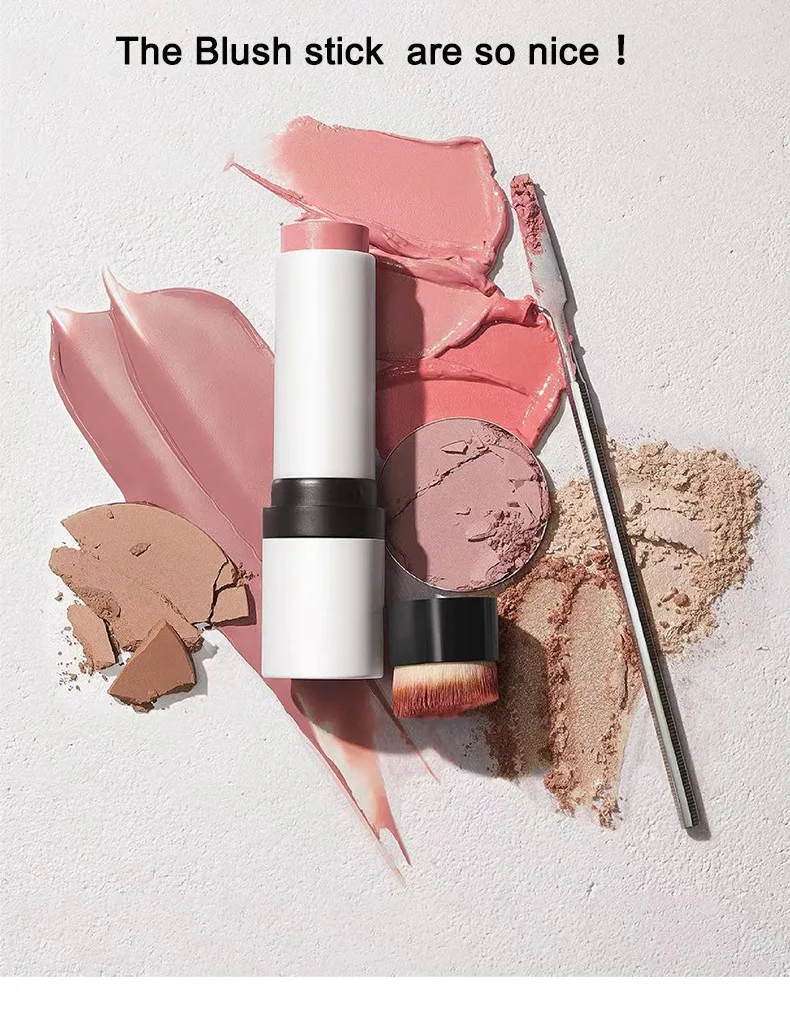 Face Makeup Vegan Private Label White Double Sided Waterproof Organic Circle Cheek Cream Stick Blush With Brush